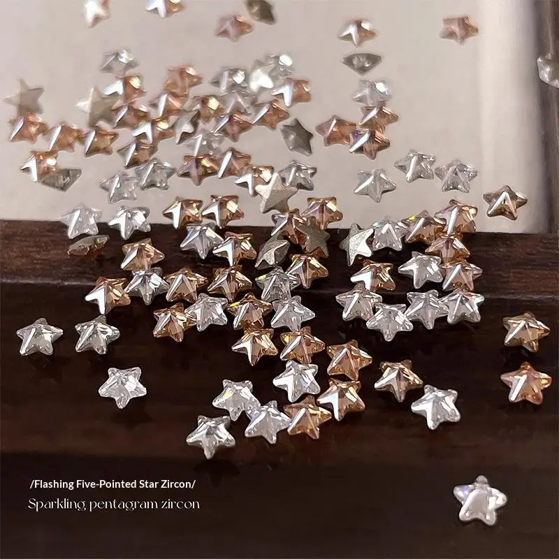 Hot 50Pcs/set Star Zircon Nail Rhinestone Nail Art Charm Sparkle 3D Nail Rivet Flat Bottom Nail Decoration Parts DIY Manicure