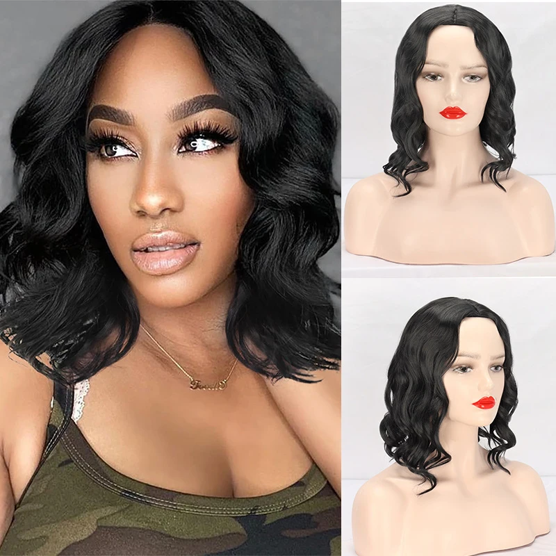 

Button net wig for European and American women, middle-parted corn perm short curly hair, water wave synthetic fiber full headpi
