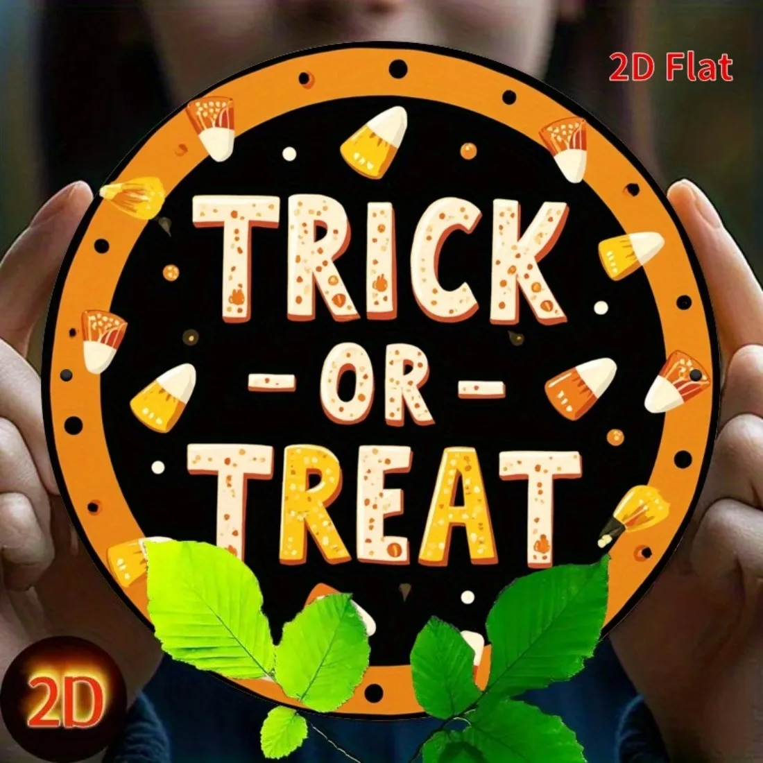 CIFBUY 1pc 2D Flat Round Metal Sign, Trick or Treat High Definition Printed Wall Plaque, Powder-Coated Weatherproof Decor