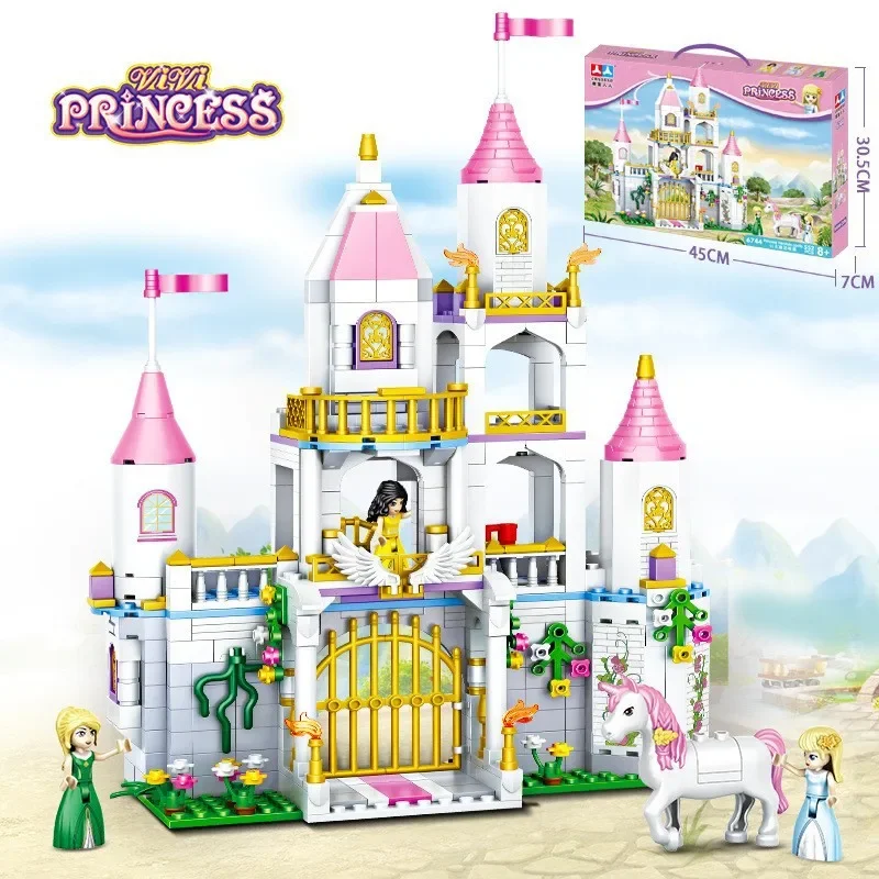 Disney Princess Castle Carriage Building Blocks Lega Anime Frozen Elsa Assembly Model Girls Fairy Tale World Toys Birthday Gifts