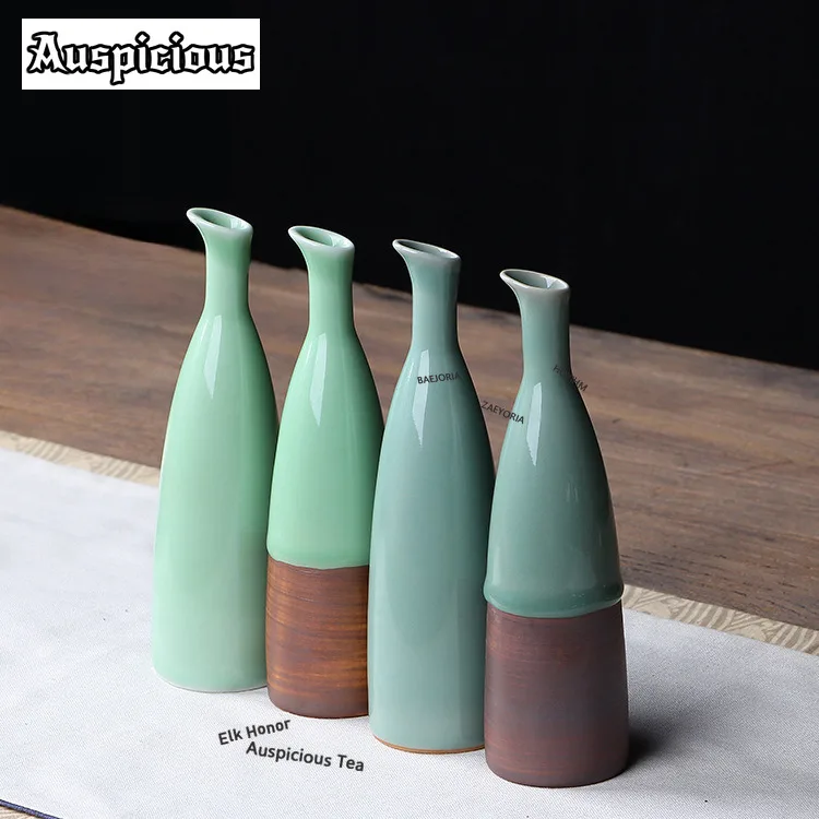 ZAEYORIA Longquan Celadon Long Pattern Vase Zen Ornaments for Home Cachepot Plant Pot Household Flowerpot Desktop Ornaments Gift