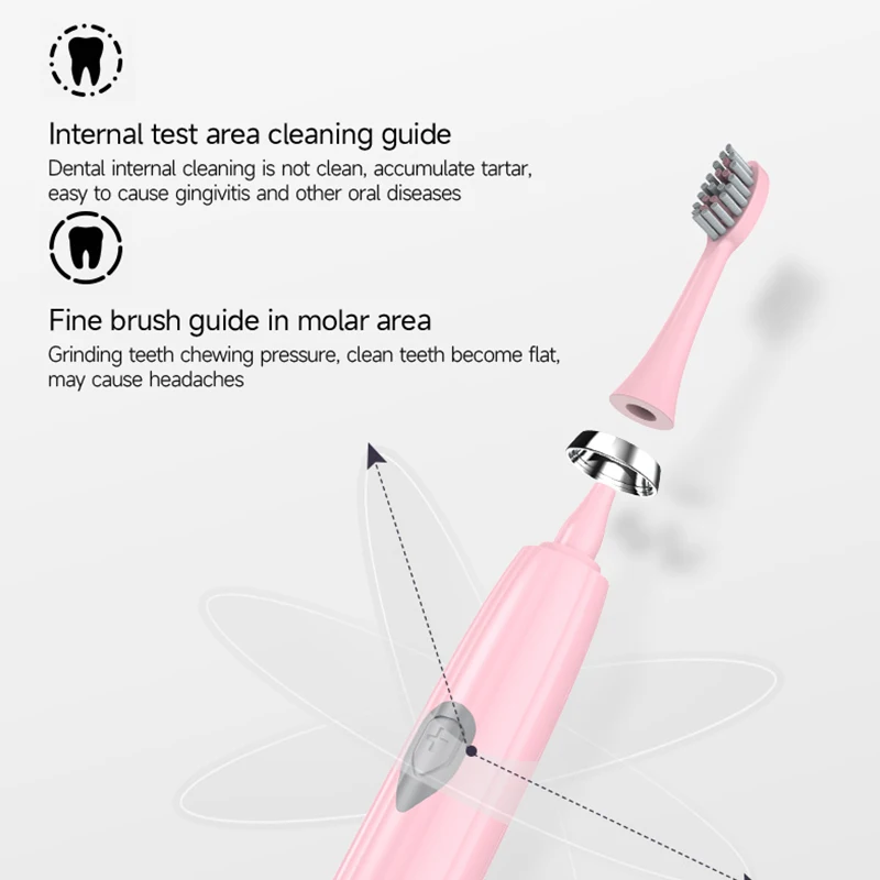 성인용 전동 칫솔, 부드러운 듀퐁 강모, 휴대용 배터리 내구성, IPX6 방수 지능형, 효과적인 구강 관리