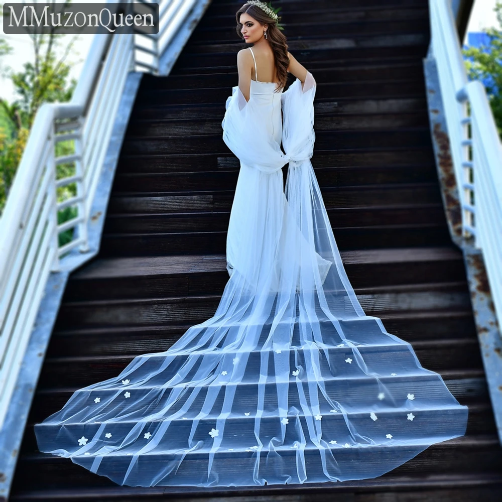 

MMQ MG05 Woman Wedding Cape 3D Flower Bow Long Shawl Bridal's Tulle Caftan Sexy Shoulder Cover DIY Customized Product