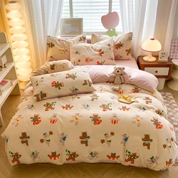 Cartoon Bear Duvet Cover Set for Kids Boys Girls Teens Brown Bears Pattern on Cream White Bedding Cute Animal Comforter Covers