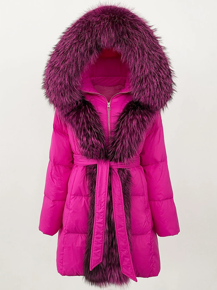 2025 inverno grosso quente streetwear casual outerwear jaqueta feminina natural real gola de pele de raposa com capuz pato branco para baixo casaco