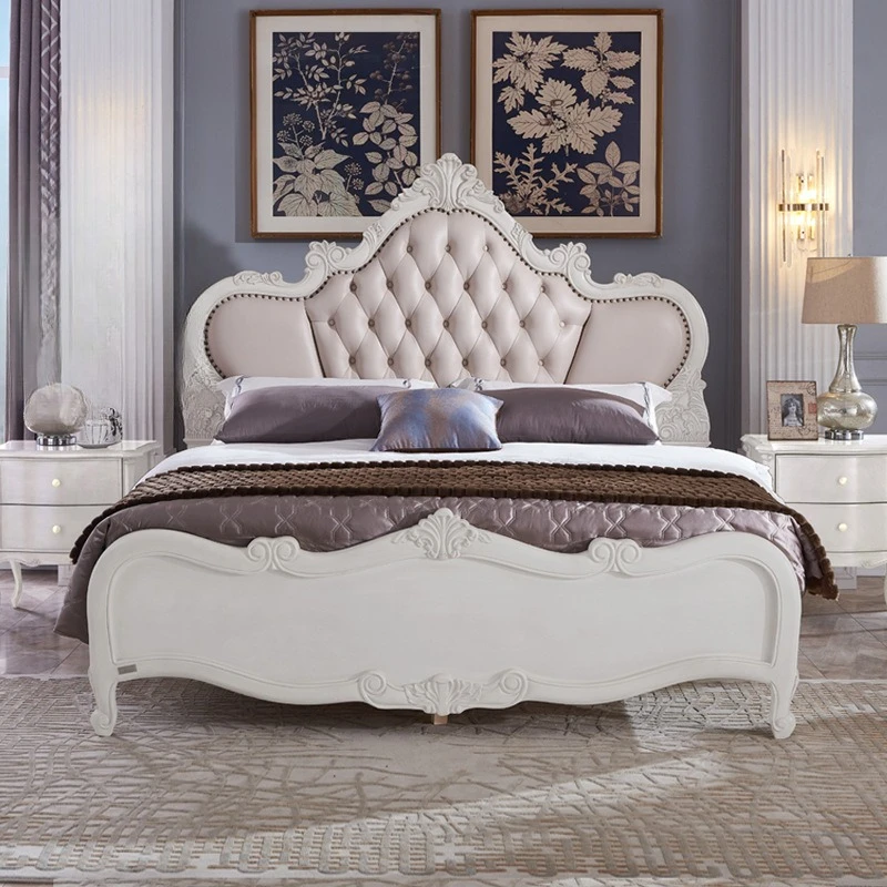 American leather bed solid wood bed master bedroom soft bag  household European 1.8 meters double bed wedding  B268