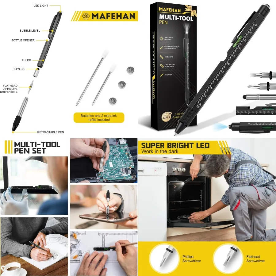 

Подарки для мужчин, которые есть все, многофункциональная ручка 9-в-1 со светодиодной подсветкой для приключений на свежем воздухе, офисного использования, предметы первой необходимости для путешествий, круто