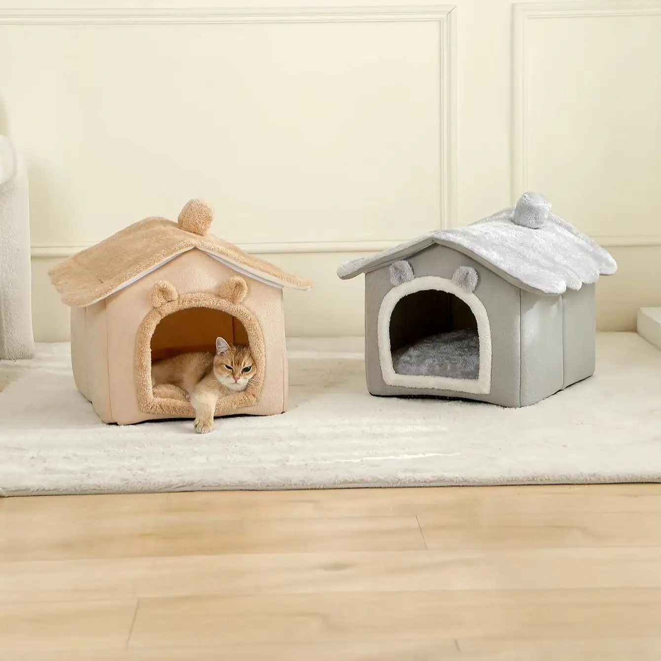 Foldable Washable Cat Bed Sofa Pet House Removable Cushion Cave Bed for Small Dogs Cats Soft Tent Cushion Suitable Four Season view 5