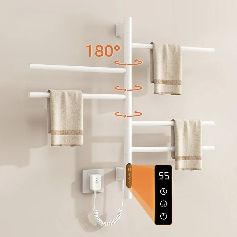 Electric Heated Towel Rail Digital Display Temperature Control Timing Rotatable Smart Bathroom Thermal Towel Warmers G63