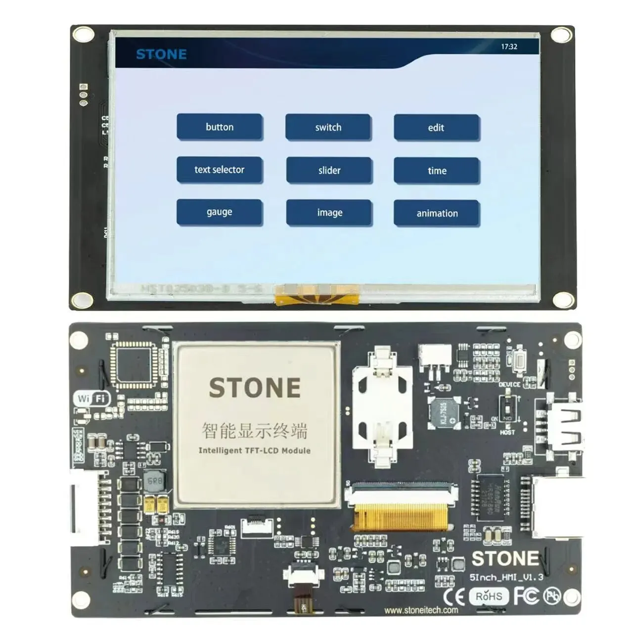 5 Inch HMI Intelligent Smart UART SPI Touch TFT LCD Module Display For Industry Control