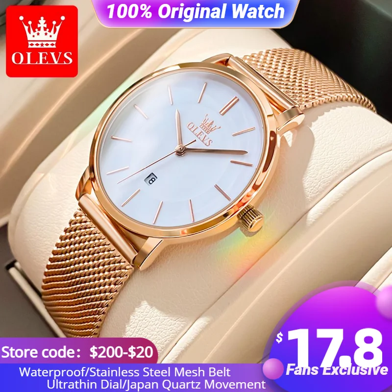 OLEVS Women\'s Watches Waterproof Stainless Steel Mesh Belt Ladies Watch Quartz Ultrathin Wristwatch Fashion Quartz Ladies Watch