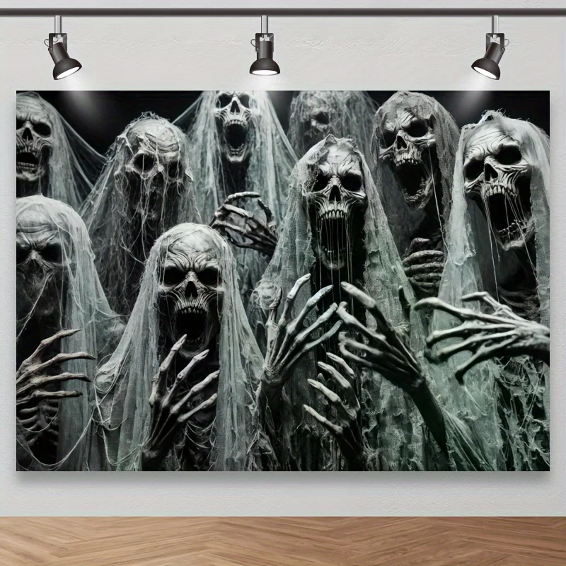 2D flaches Halloween-Polyester-Hintergrundtuch – zerfetzter Schleier Ghost, perfekt für Party-Dekoration mit Horror-Motiv