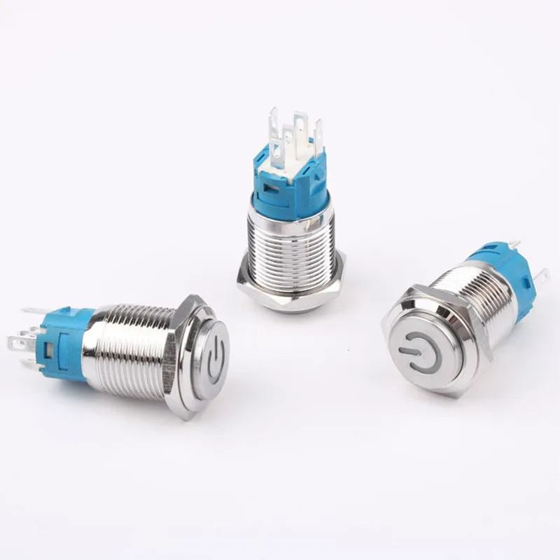 16mm High Head Metal Push Button Switch LED Lamp Light Fixation Latching Locking Momentary Reset PC Power Car Auto Engine Start