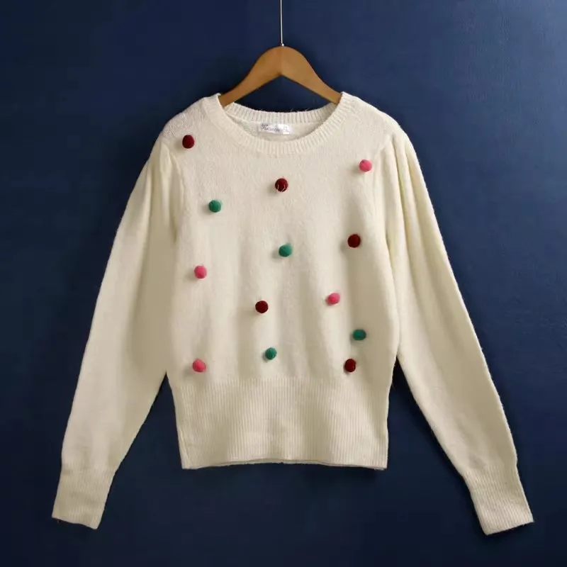 

53 Furry Long Sve Sweater Women's Autumn Winter round Ne Overhead Slim Fit Inner Wear Lazy Casual Knitted Top