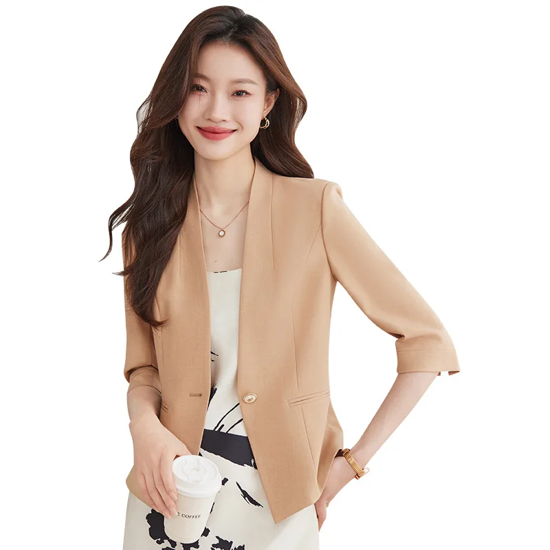2025New بدلة على الموضة بلوزة نسائية غير رسمية منتصف الأكمام المهنية سترة صغيرة رسمية المرأة سترة واحدة Workwear881