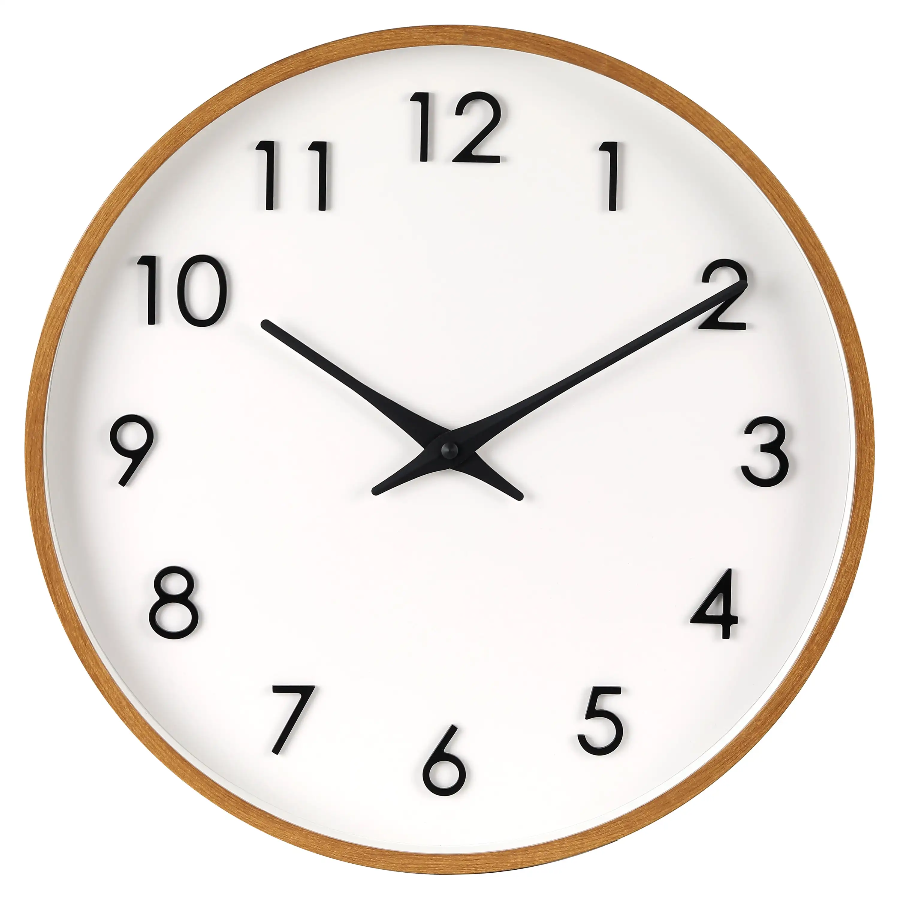 

Round Indoor 20" Modern Mid-Tone Wood Finish Plastic Frame Analog Wall Clock Easy To Hang Designed for Indoor Use