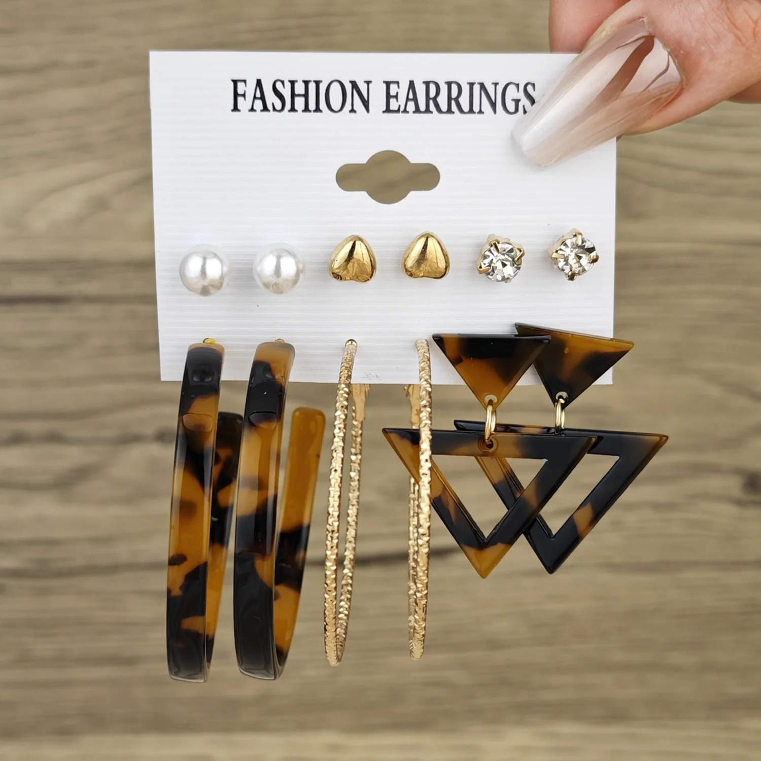Retro Circle Pearl Earrings, 6 Pairs Combination, Fashionable and Stylish, Creative Acrylic Geometric Earrings