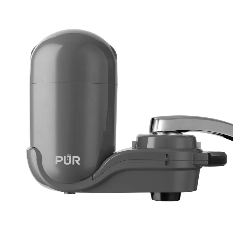 PLUS Faucet Mount Water Filtration System, 3-in-1 Powerful, Natural Mineral Filtration with Lead Reduction, Vertical, Grey