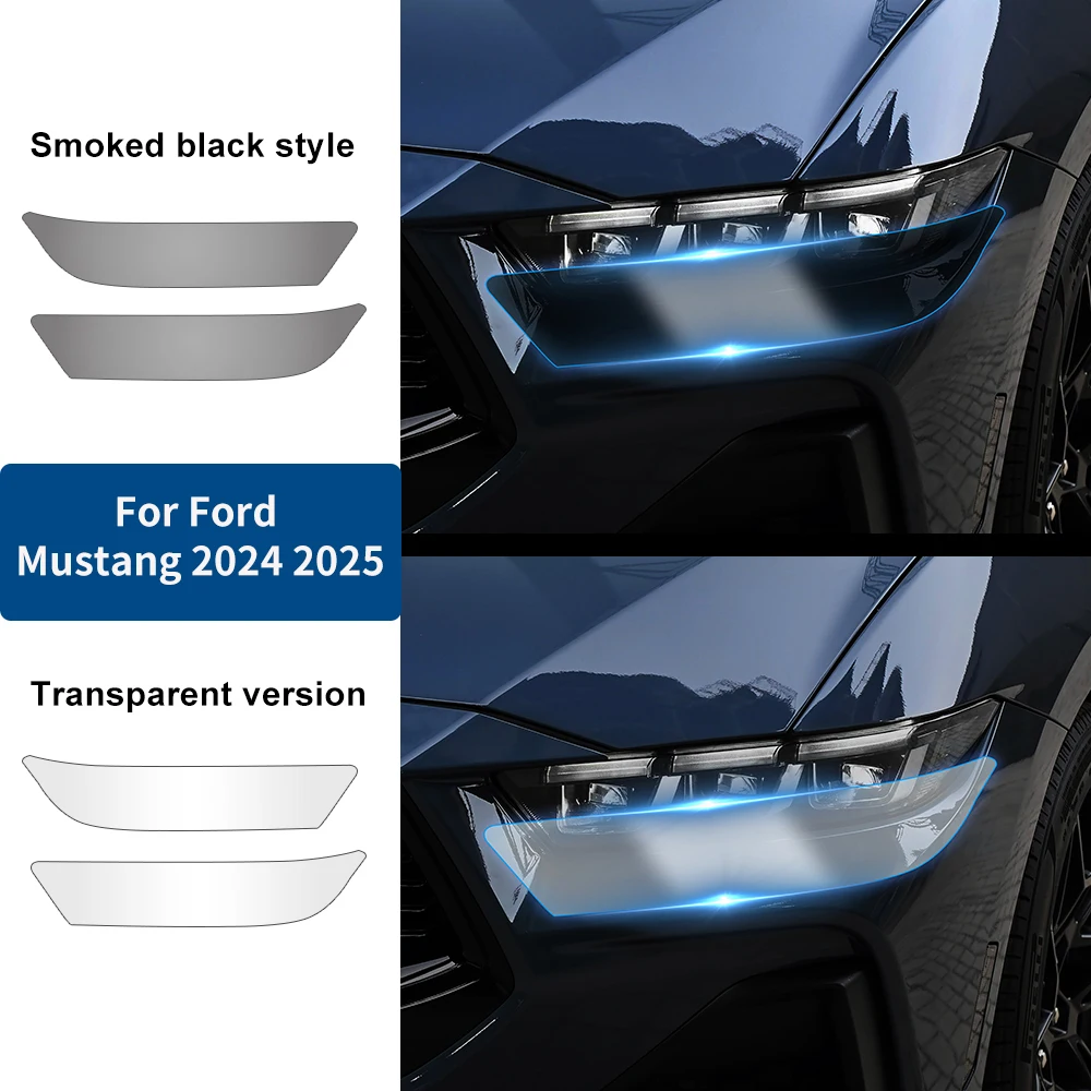Headlight Film Sticker For Ford Mustang 2024 2025 TPU Car Headlight Protective Film Anti-Scratch Transparent Smoked Black