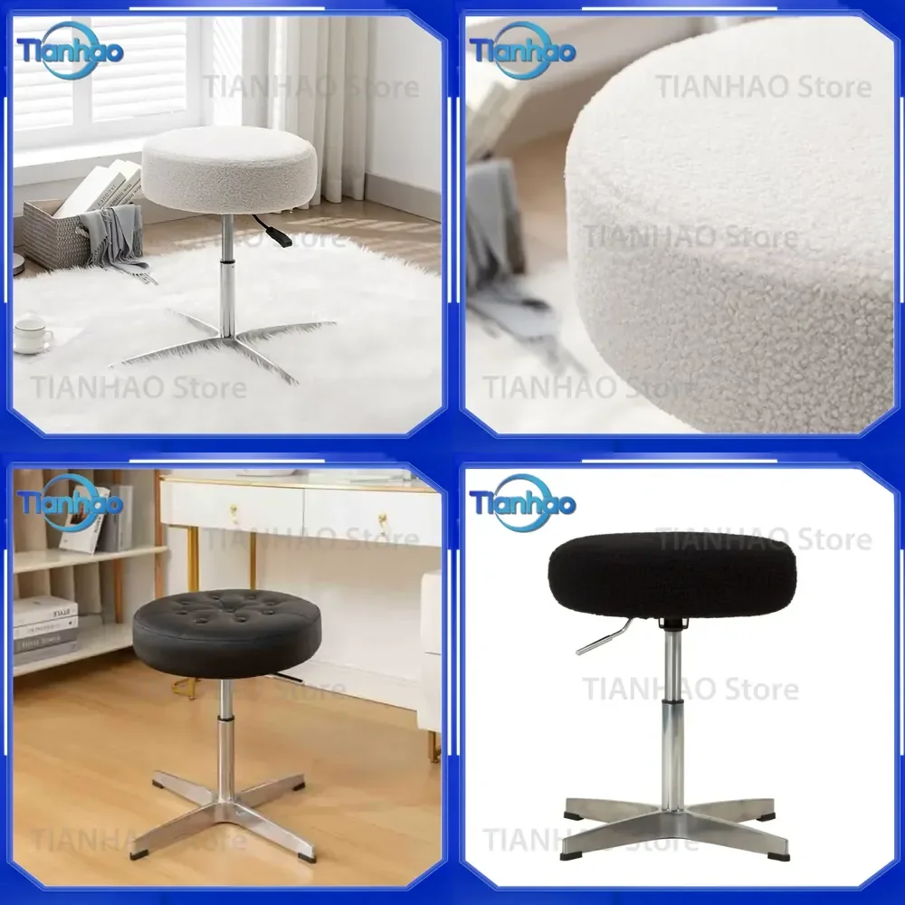 Cream-Style Cashmere Dressing Stool Adjustable Height Padded Lambswool Makeup Seat for Bedroom Multipurpose Round Stool for