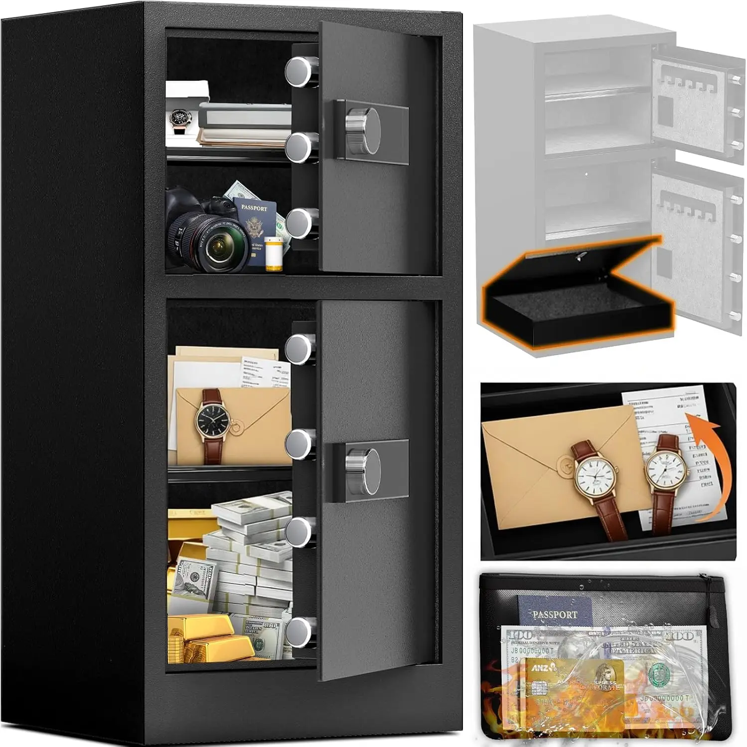 8.6 CuFt Extra Large Heavy Duty Home Safe Box with Hidden Lock Box | Dual Door, Digital Keypad, Adjustable Shelf, Anti-Theft Ala