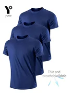 Camiseta de cuello redondo, 3 uds., camiseta transpirable de secado rápido ultraligera azul marino para hombre, para Fitness, gimnasio y correr, a cuadros ligeros Quic