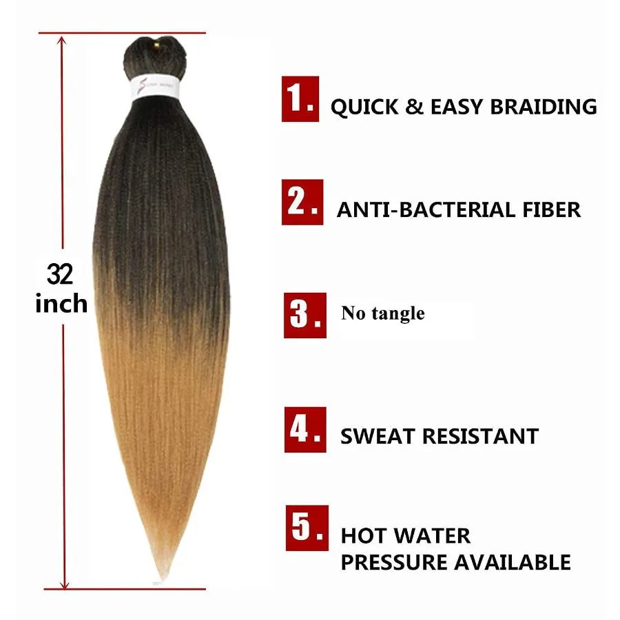 وصلات شعر تجديل مسبقًا، شعر كروشيه احترافي، 32 بوصة، 8 عبوات، إعداد الماء الساخن، بيرم ياكي، اصطناعي H