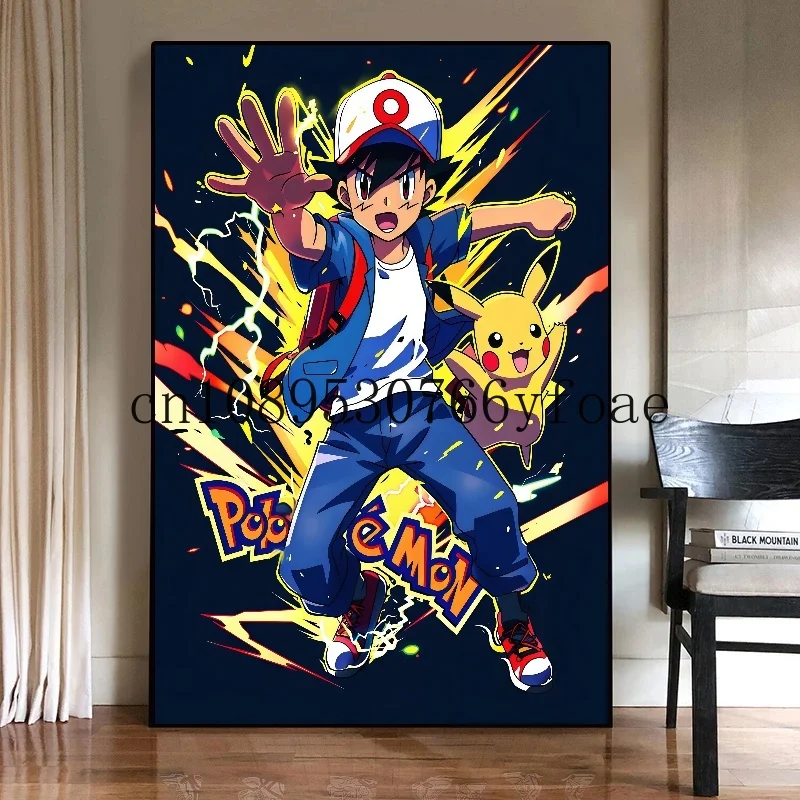 日本の古典的なアニメポケモンキャンバス絵画サトシポスターとプリント水彩壁アート画像家の装飾子供のギフト