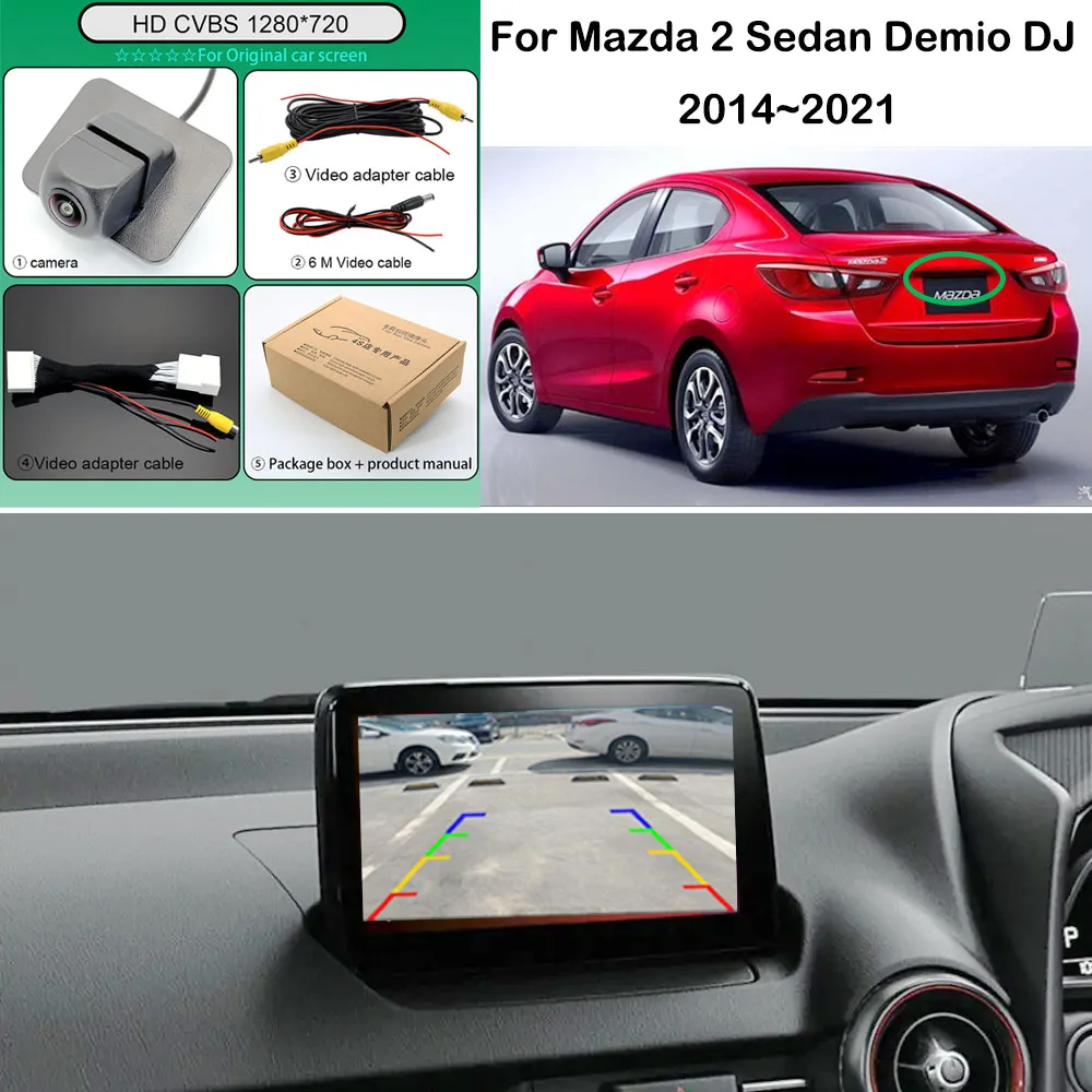 

For Mazda 2 Sedan Demio DJ 2014~2021 Car Fish Eye Rear View Camera Work with OEM Original Screen 28PIN Adapter Night Vision