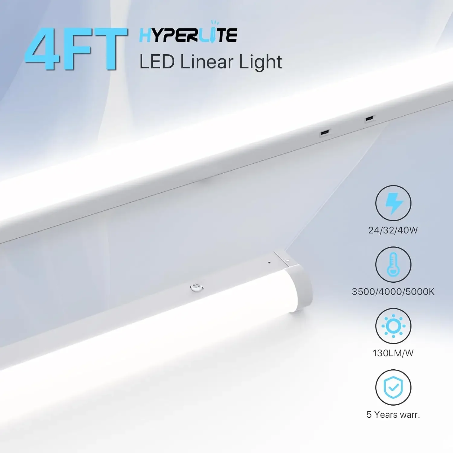 4FT LED Linear Light Fixtures:40/32/24W led garage strip light Adjustable 35/40/5000K, 5200LM,120-277V Commercial Bay Lighting