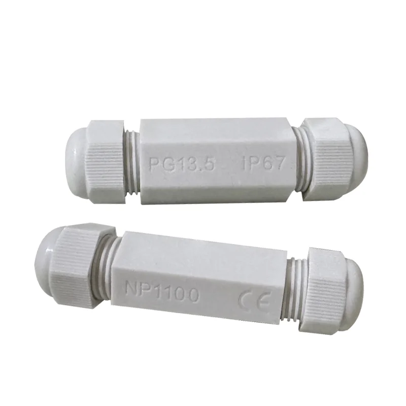Heavy-Duty Nylon Plastic Connector, IP67 Waterproof Double-End Butt Gland, PG11 PG13.5 Cable Junction Fitting
