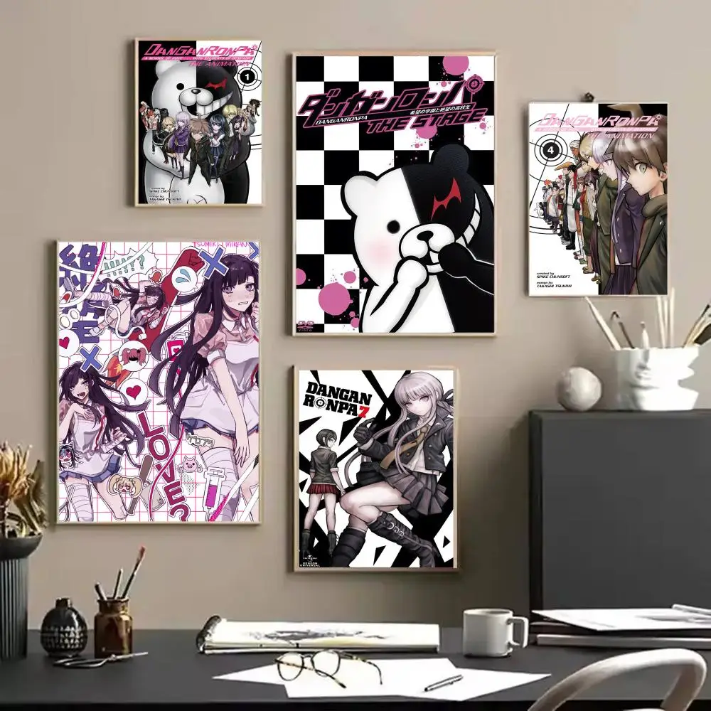 D-DanganRonpa Anime Poster Stickers Mural Painting Self-Adhesive Decor for Bedroom Living Room Home HD Wall Decals Gift
