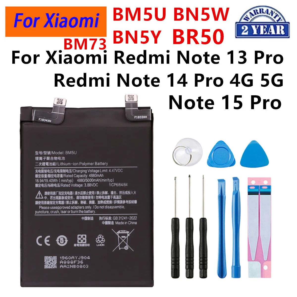 BM5U BN5W BN5Y BR50 BM73 Akku für Xiaomi Redmi Note 13 Pro 13 Plus Redmi Note 14 15 Pro 4G 5G Handy Ersatzakkus