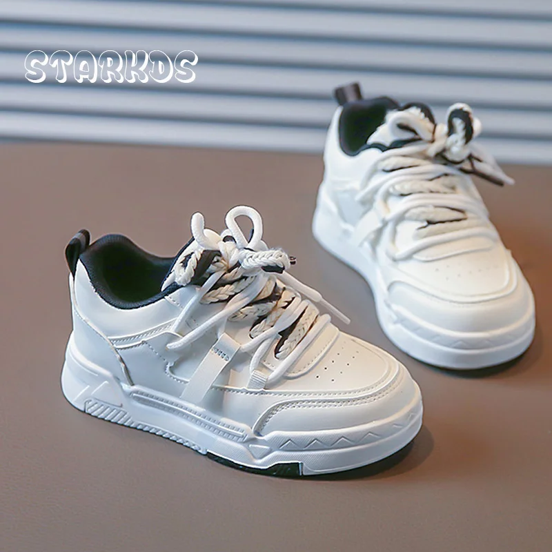 White Sneakers Kids Brand Design Lace Up Trainers Boys Classic Skateboard Shoes Girls Soft Sole Casual Sport School Footwear