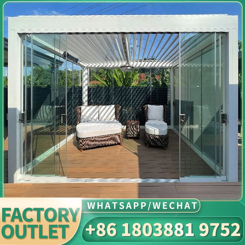 Hot sale in us electric waterproof garden gazebo motorized roof panels aluminum bioclimatic pergola