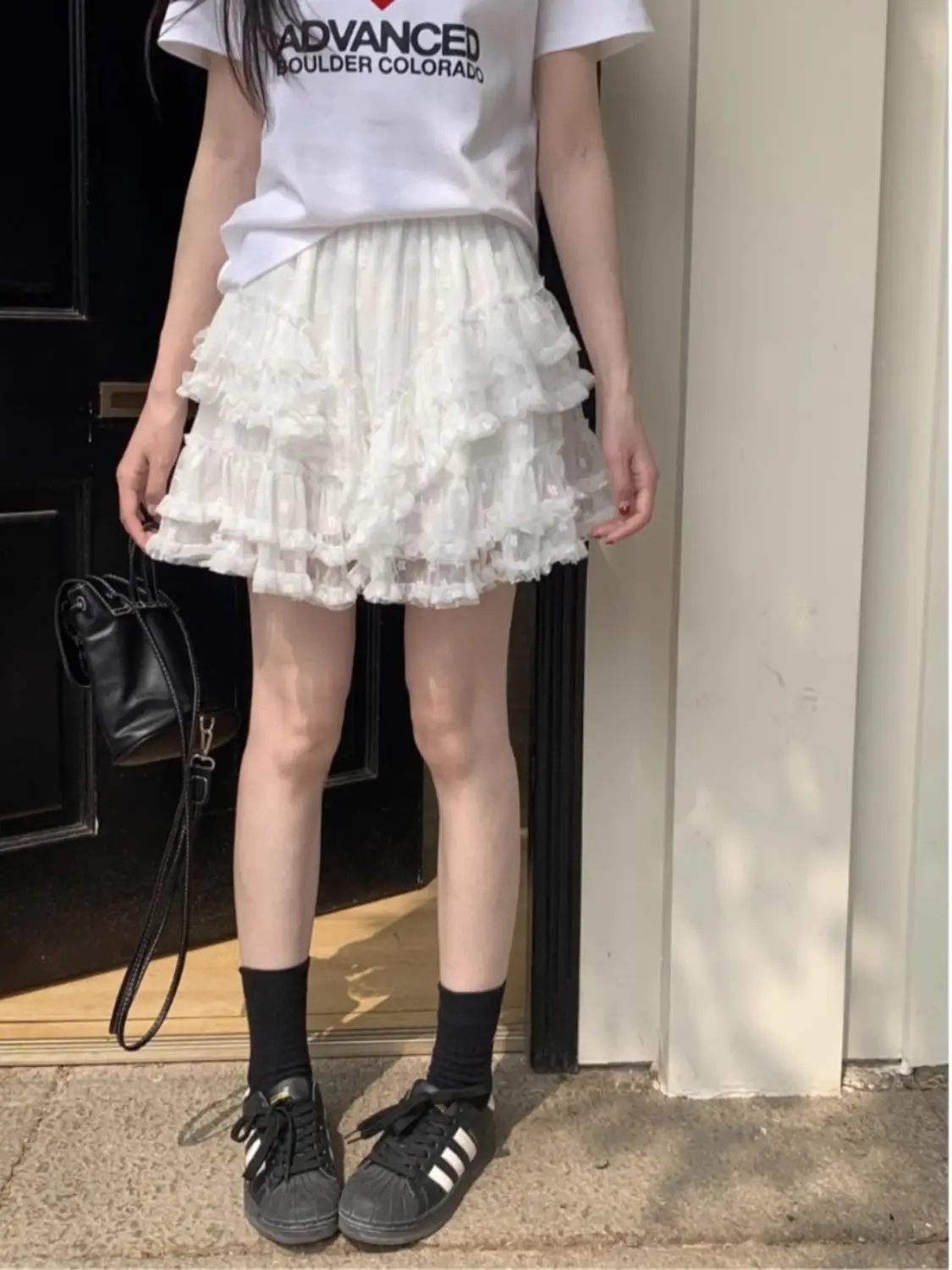 Wood Ear Edge Lace Mesh Skirt Women's Spring 2026 New High Waist Cake Skirt