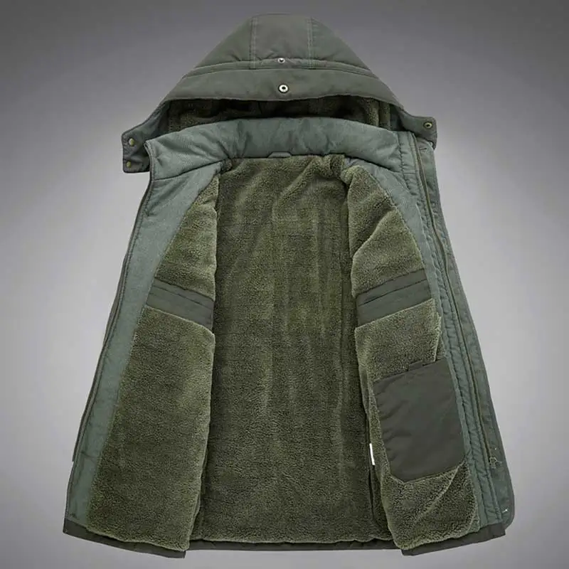 Parka de pelúcia com capuz Windproof masculina, Militar, Jaqueta Cargo, Grossa, Quente, Casual, Casaco Masculino, Exterior, Inverno, 5XL