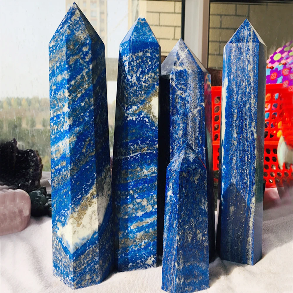 Tamanho grande 100% natural lápis-lazúli ponto original torre polido cura cristal varinha mágica coluna decoração para casa 15cm de altura