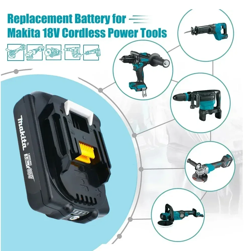 100% New 18V Makita 3.0ah battery and charger BL1860 BL1850B BL1850 BL1840 BL1830 Replaced with Makita 18650 3000mAh power tool