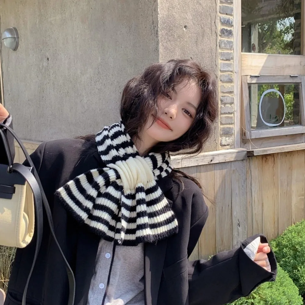 

New Striped Cross Scarf Windproof Coldproof Neck Collar Keep Warm Thick Winter Scarf Women Girl