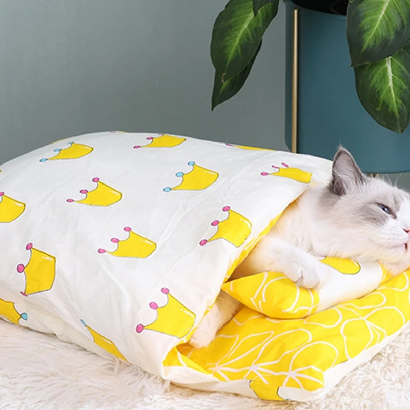 Winter Warm Pet Bed Cat Sleeping Bag Cat Bed Cozy Cat Nest Cushion with Pillow Drop Shipping