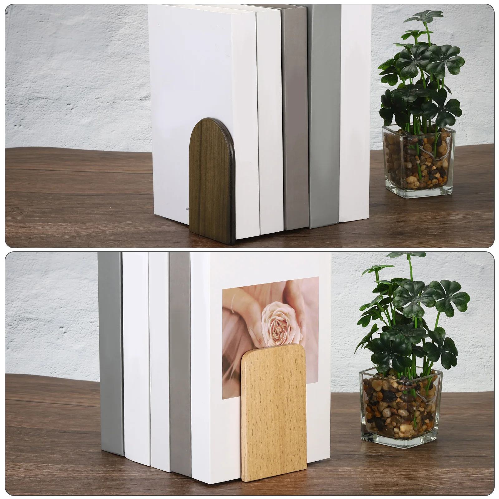 Imagem -06 - Bookend de Madeira com Base de Metal Desktop Bookends Book Organizer Office Book Termina Stand Holder Prateleira Bookrack Pcs