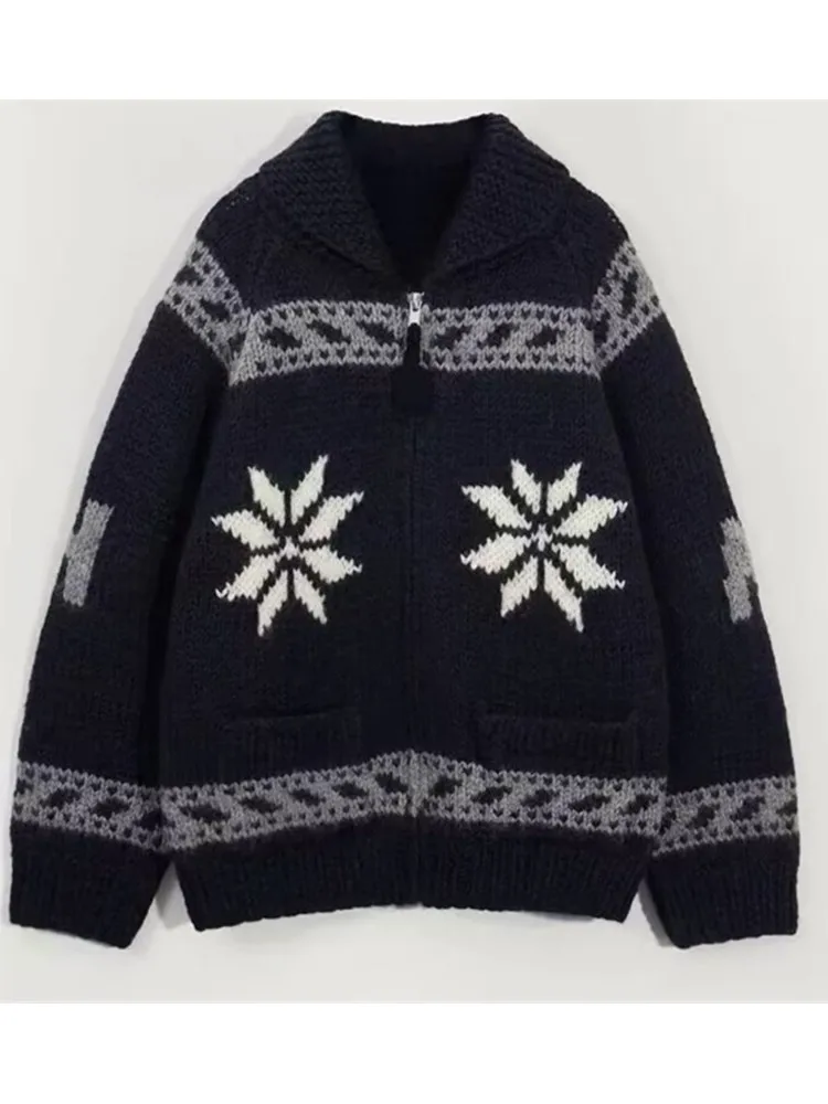 2025 Christmas Outerwears Coat Fall Clothes Fawn Snowflake All-match Simple Style Contrast Fashion Zip Casual Commuting Homewear