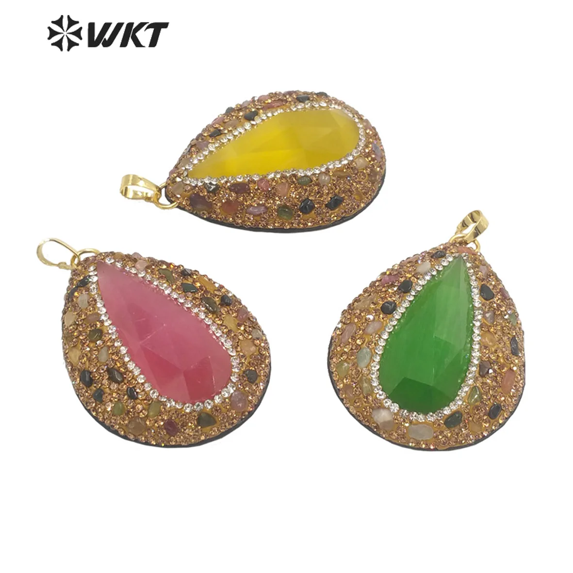 

WT-P1874 WKT 2022 Popular Pendant Delicate Oval Shape Cat Eye& Rhinestone Pendant Hot Sale Party Gold-Plate Accessory