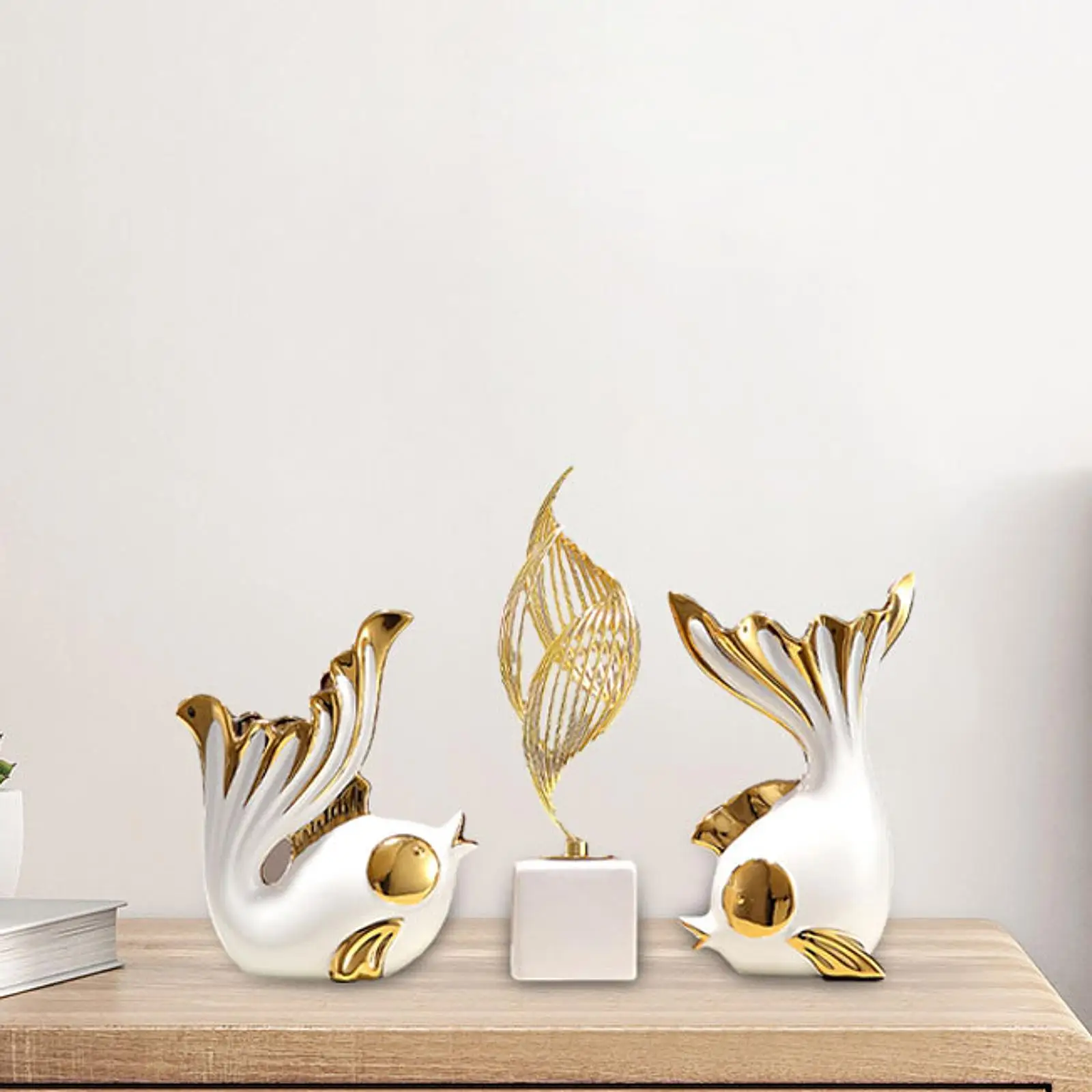 

3 Pieces Fish Statue Set Feng Shui Decor for Fireplace Living Room Shelf