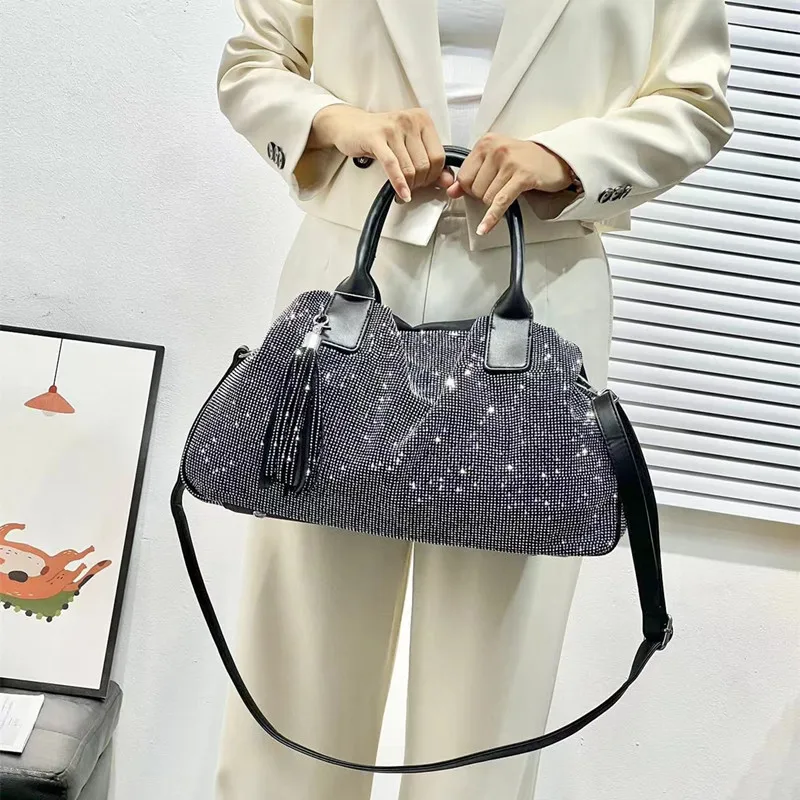 New diamond handbag female 2025 European American style fashion shining large capacity single shoulder crossbody bag for women