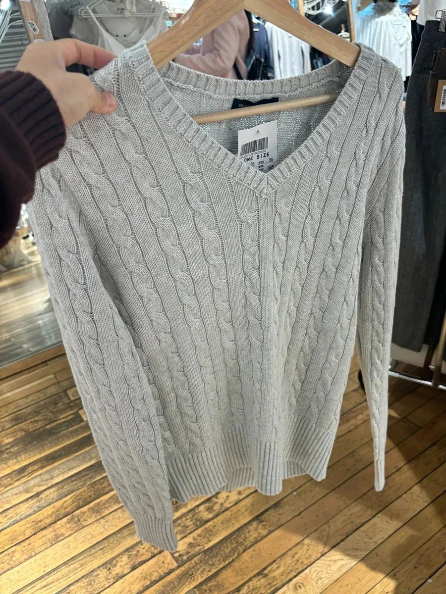 Gray Twist Flower Sweater Woman Autumn V-neck Long Sleeve Cotton Slim Jumper Top Casual Sweet Preppy Style Knit Sweaters Y2k 5