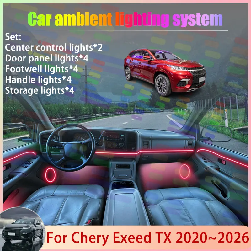 For Chery Exeed TX 2020~2026 Lingyun Xtrim TXL 2/24 in 1 Car Atmosphere Light Lamp RGB Shade Ensemble Streamer Atmosphere Set