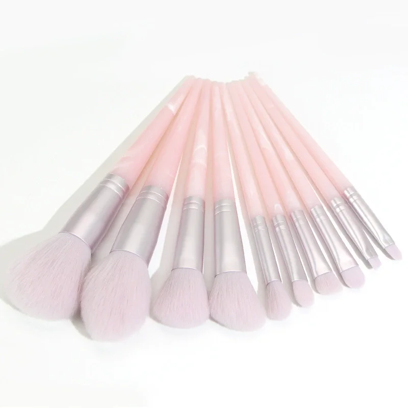 Set di pennelli per trucco Nuovo pennello per trucco da 10 pezzi Rosa con linee Pennello per ombretto in polvere sciolto Strumenti per trucco completi