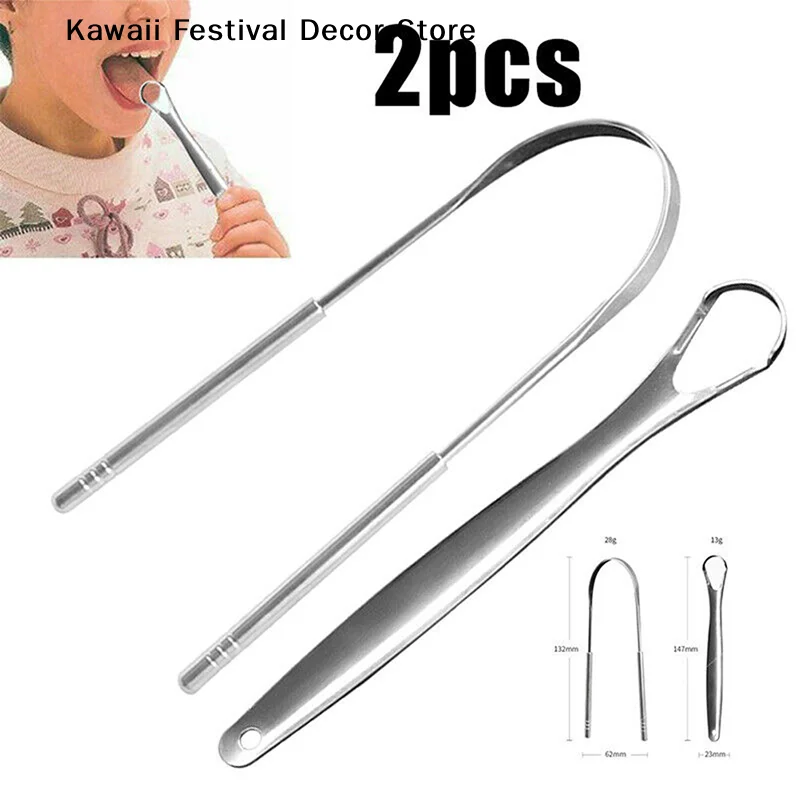 【K】1/2Pcs Tongue Scraper Stainless Steel Tongue Cleaner Oral Care Hygiene Scraper Dental Oral Care Hygiene Health Care Tool